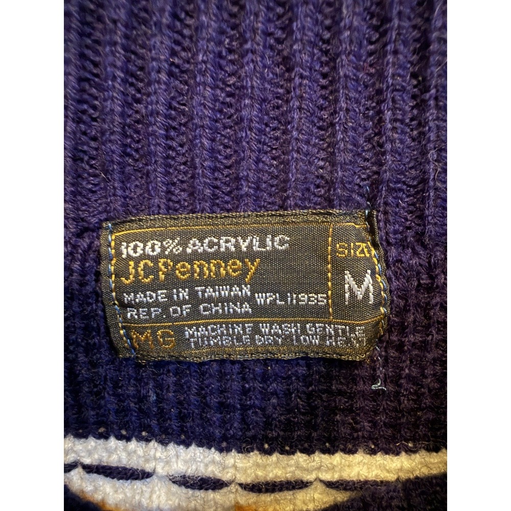 Vintage 70's JC Penney Mock Neck Knit Ski Sweater  Men's Fair Aisle Medium - Picture 3 of 8